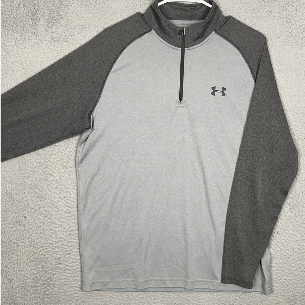Under Armour Shirt Mens Large HeatGear Grey Quarter Zip Pullover Colorblock EUC